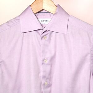 ETON Contemporary Mens Dress Shirt Purple Herringbone Button Front 39 15.5 EUC